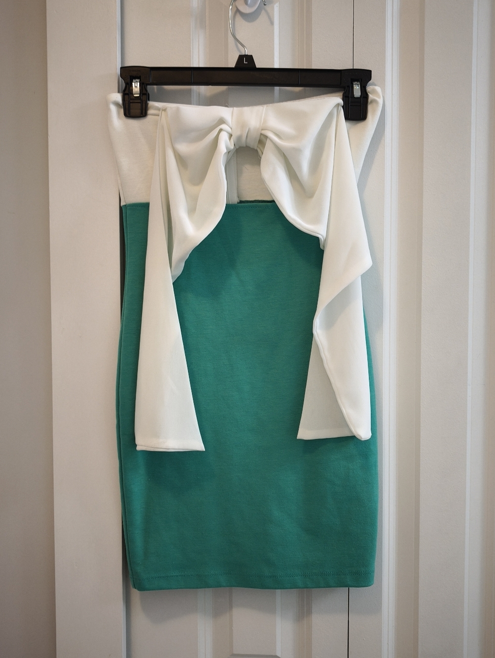 Love Culture Strapless Bow Dress Green White Colorblock Mini Dress Small